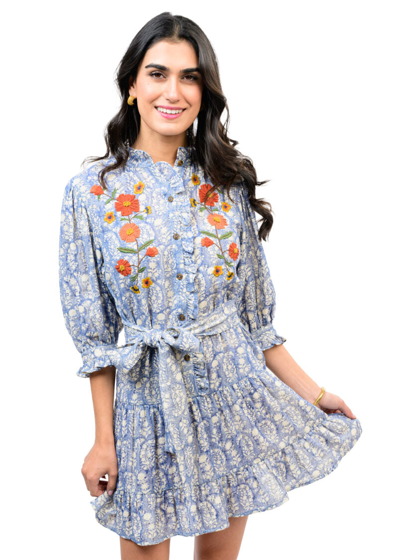 Uncle Frank Ribbon Embroidered Dress blue floral 
