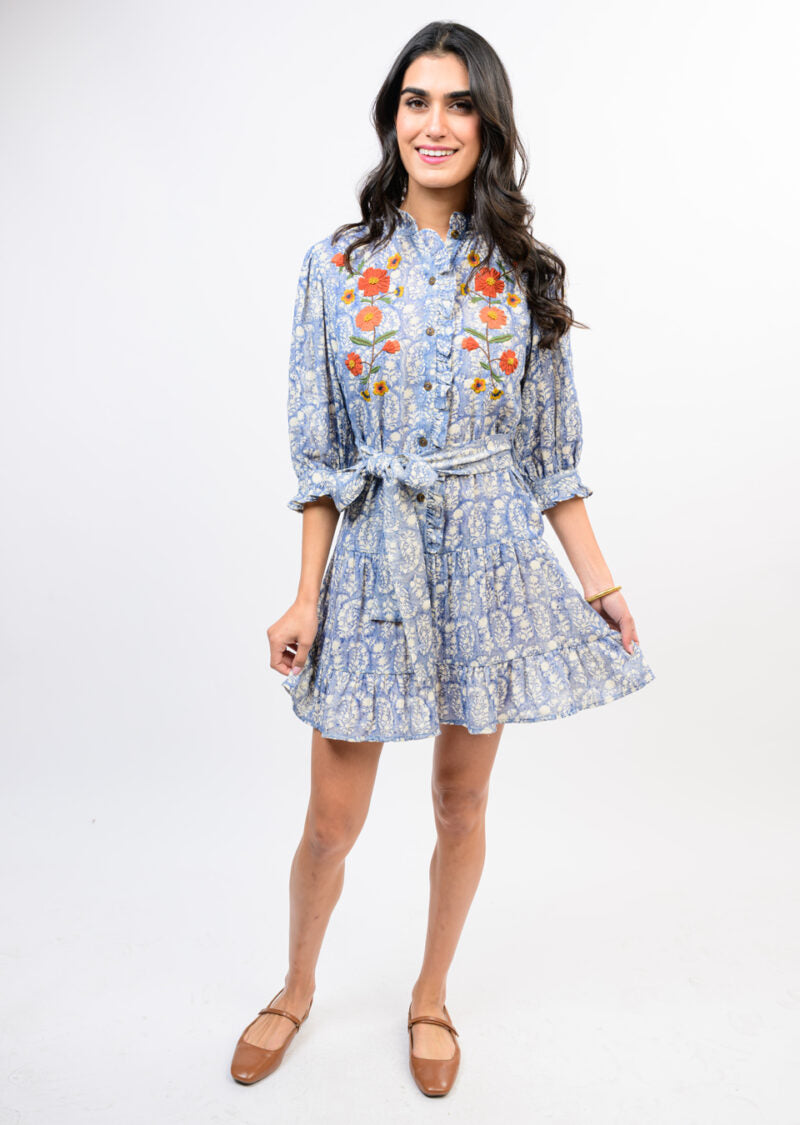 Uncle Frank Ribbon Embroidered Dress blue floral 