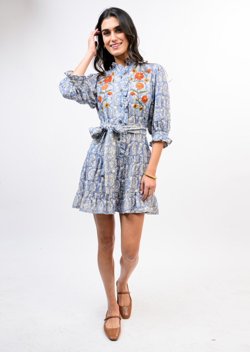 Uncle Frank Ribbon Embroidered Dress blue floral 