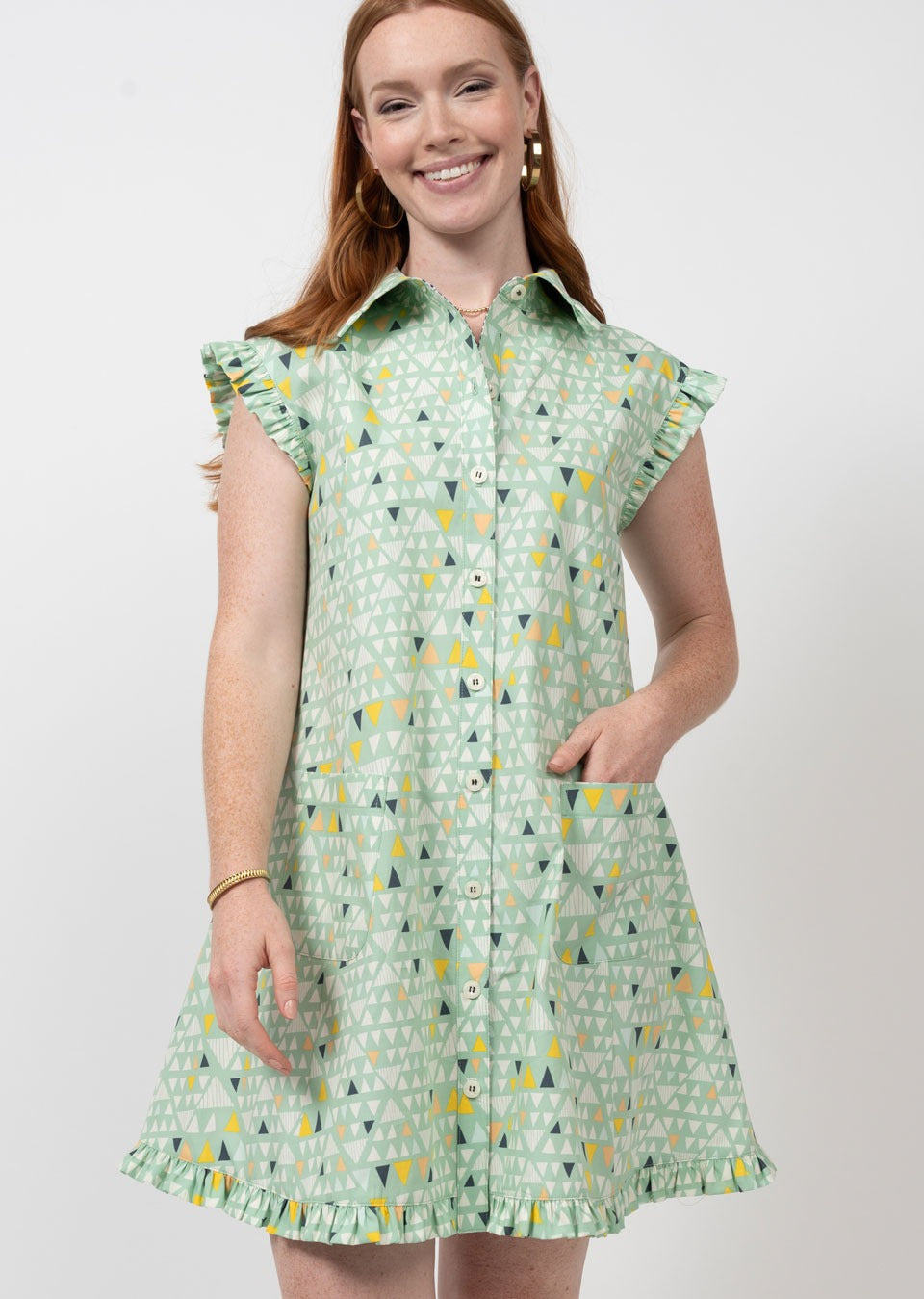 uncle frank ruffle and swing dress in mint-front view