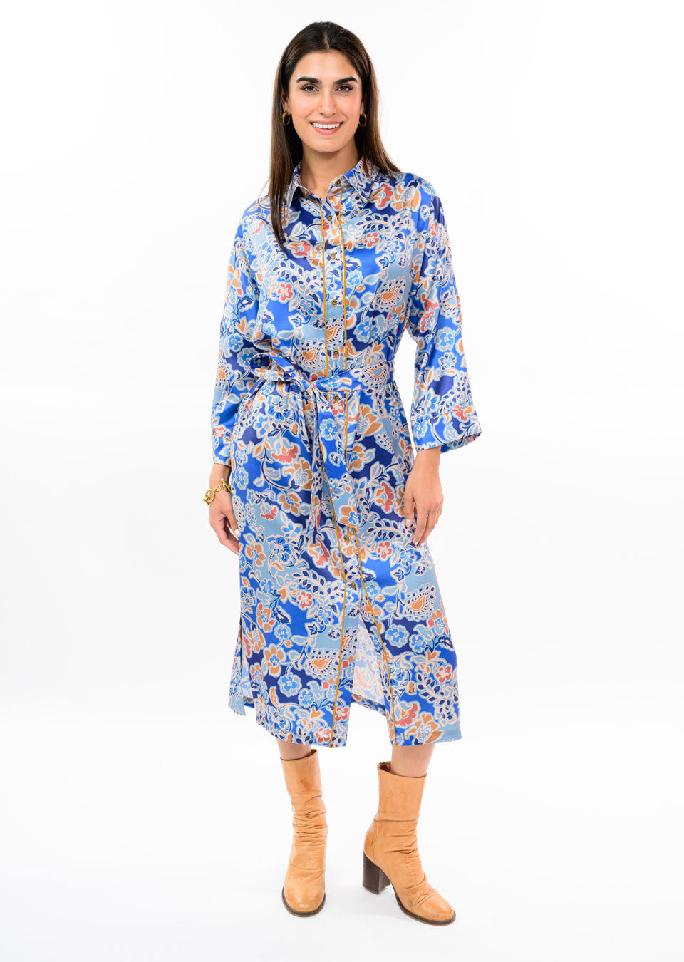 Uncle Frank Satin Floral Shirt Dress