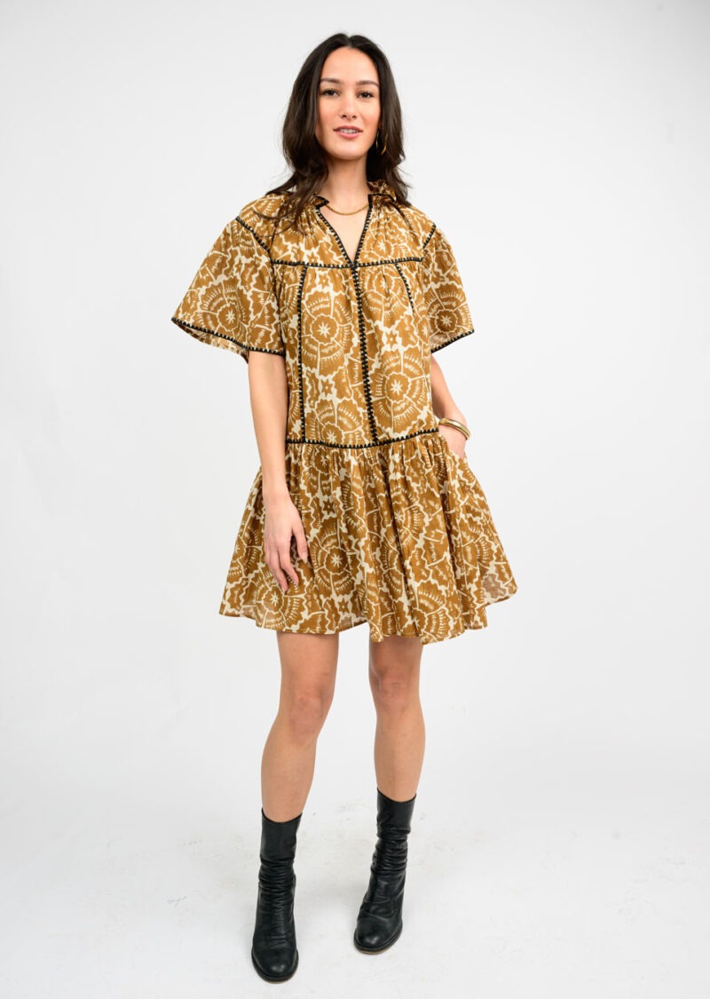 Uncle Frank Shell Stitched Trim Dress in brown 