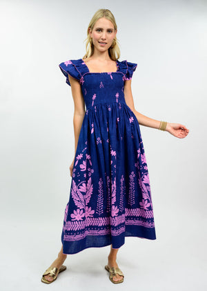 Uncle Frank Smocked Border Dress navy