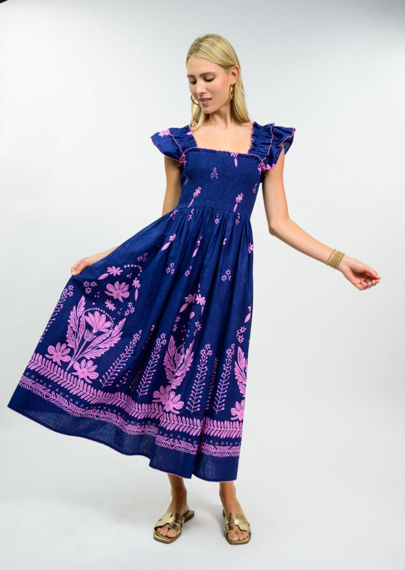 Uncle Frank Smocked Border Dress navy