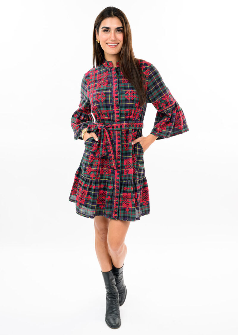 Uncle Frank Tartan Cross Stitch Embroidered Dress green 