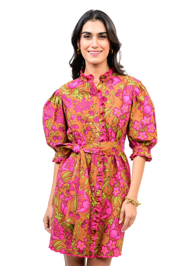 Uncle Frank Tucked Front A-Line Dress brown 