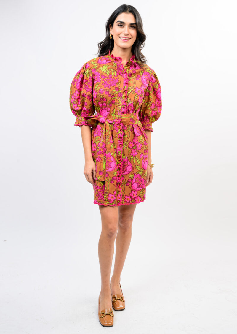 Uncle Frank Tucked Front A-Line Dress brown 