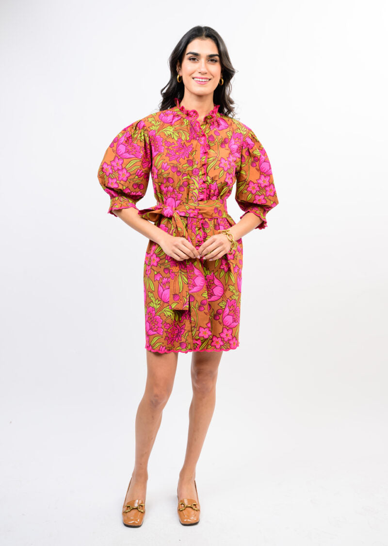 Uncle Frank Tucked Front A-Line Dress brown 