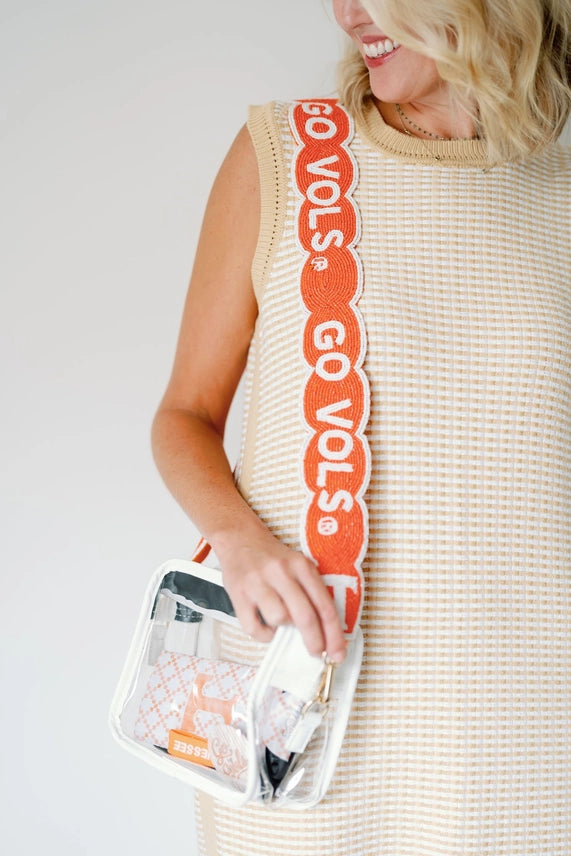 University of Tennessee Beaded Scalloped Purse Strap orange white 