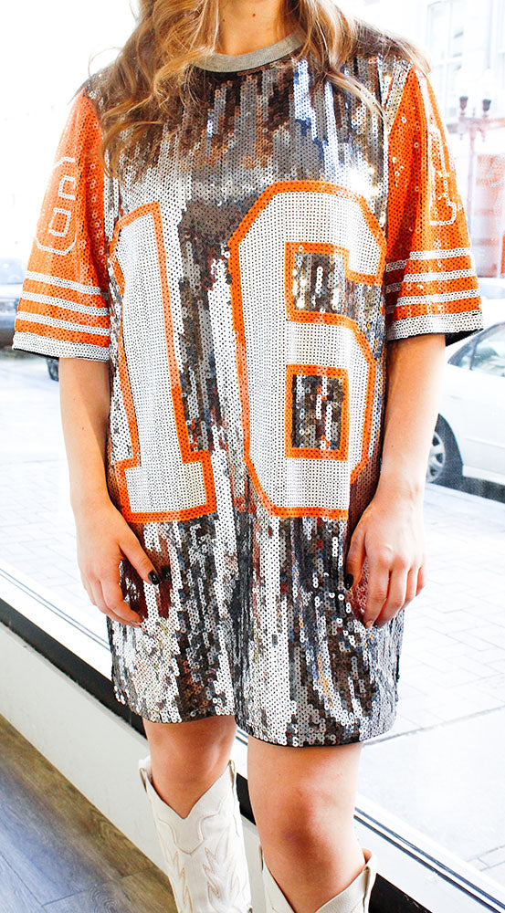 university of tennessee vols sequin gameday jersey dress number 16-2
