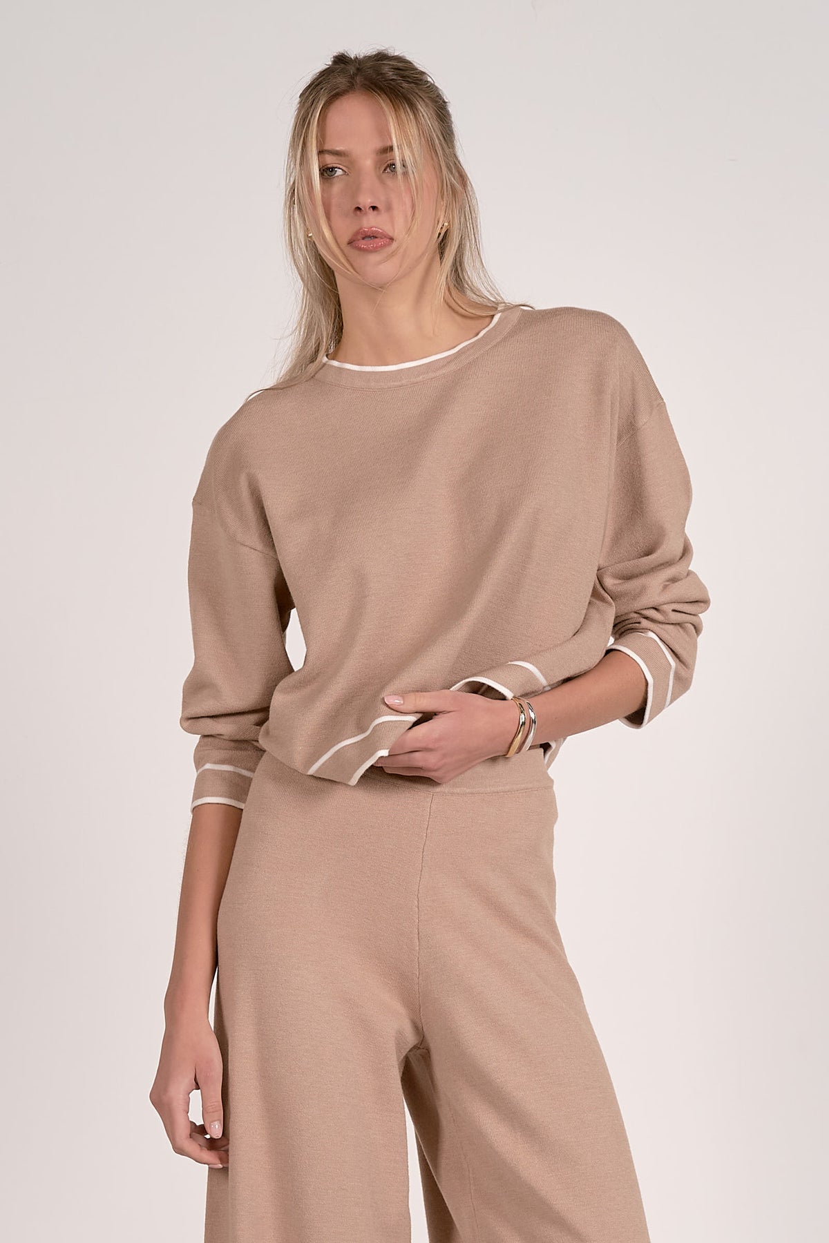 Contrast Stripe Crew Sweater