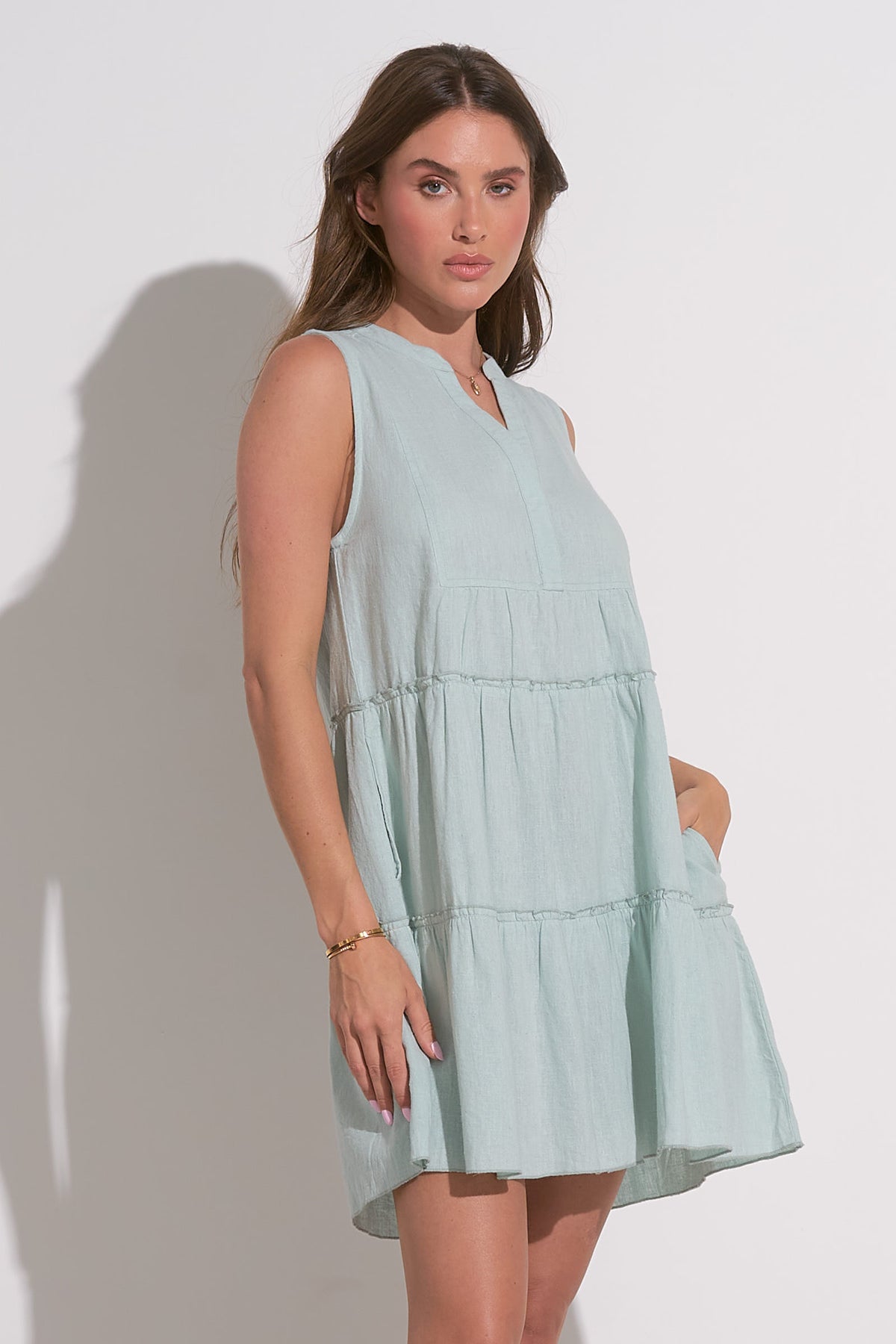 elan solid a line dress in blue 