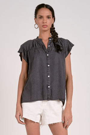 Cap Sleeve Button Down Top