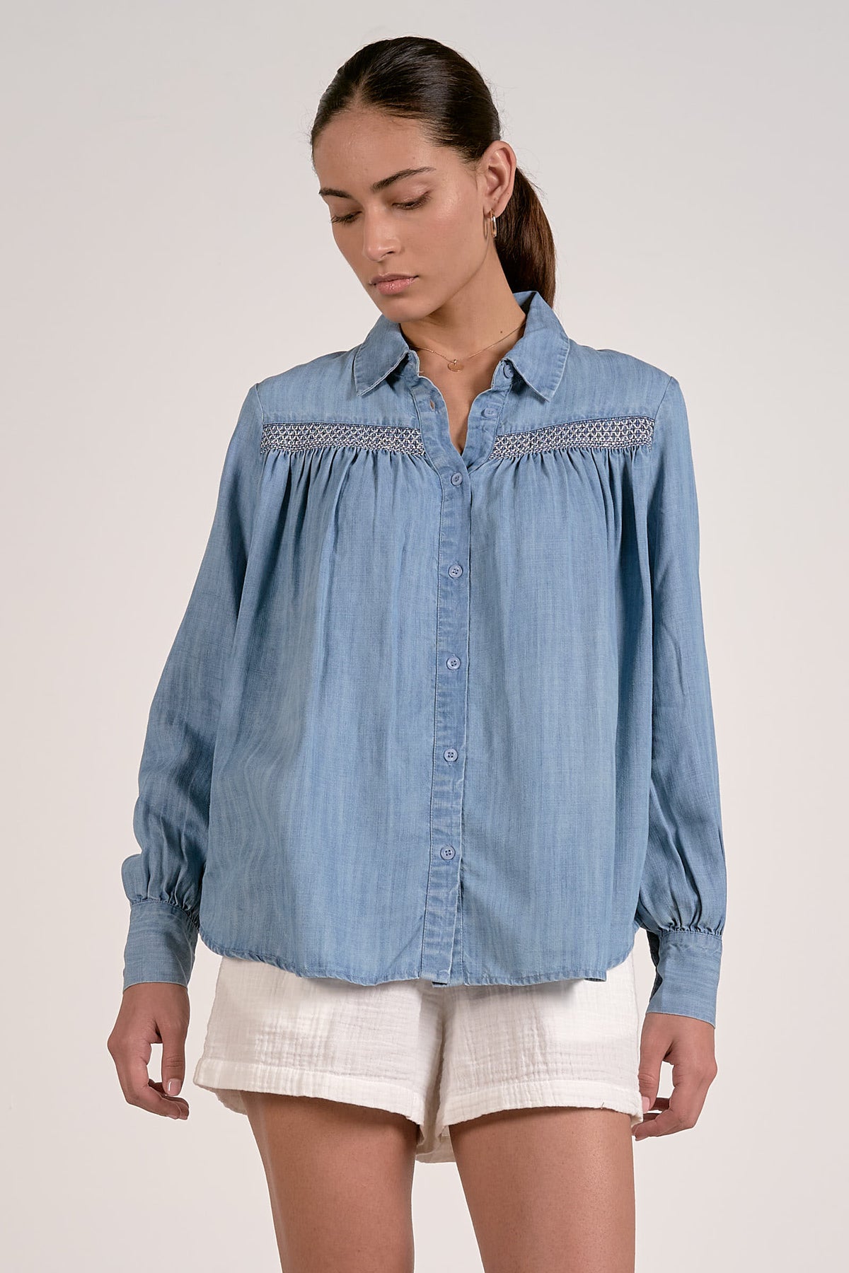Embroidered Detail Flowy Shirt
