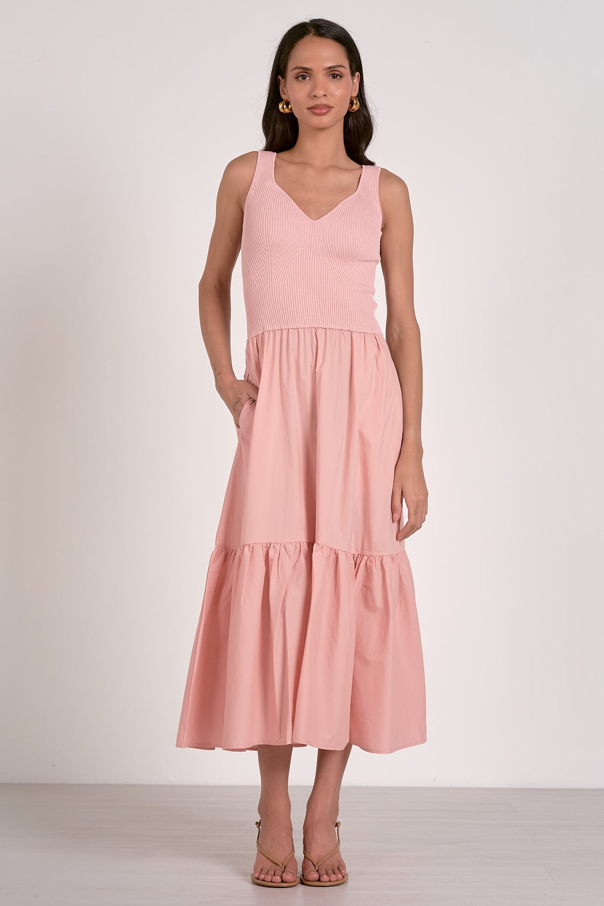 elan mixed media maxi dress in melon