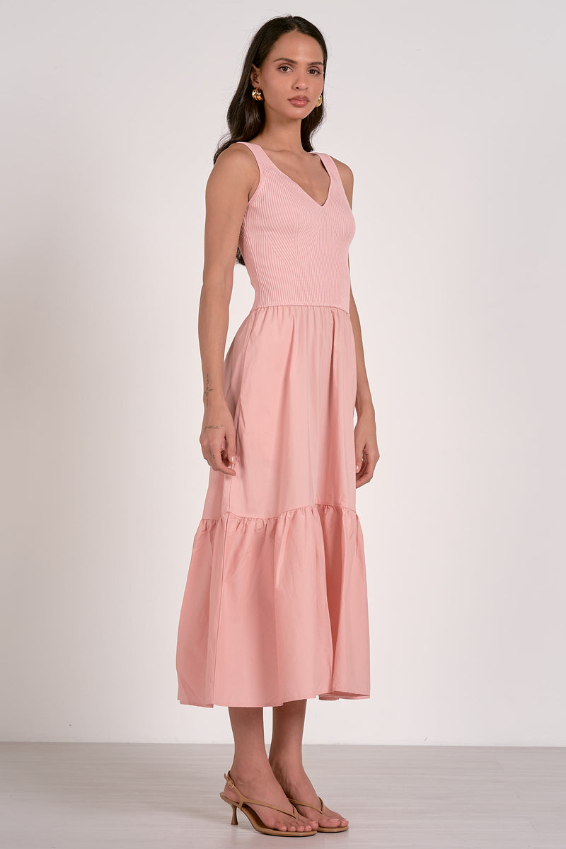 elan mixed media maxi dress in melon