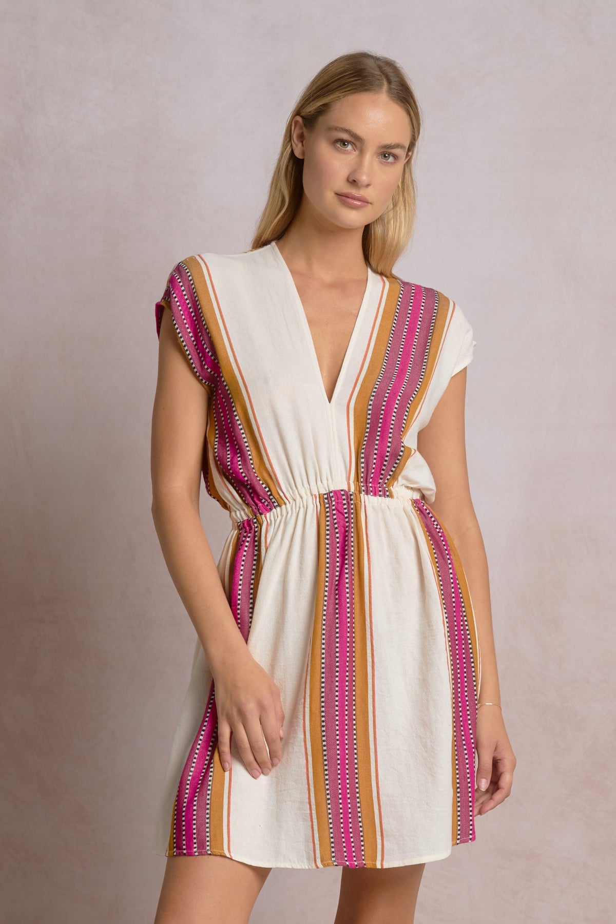 V-Neck Striped Babydoll Cover-Up Dress
