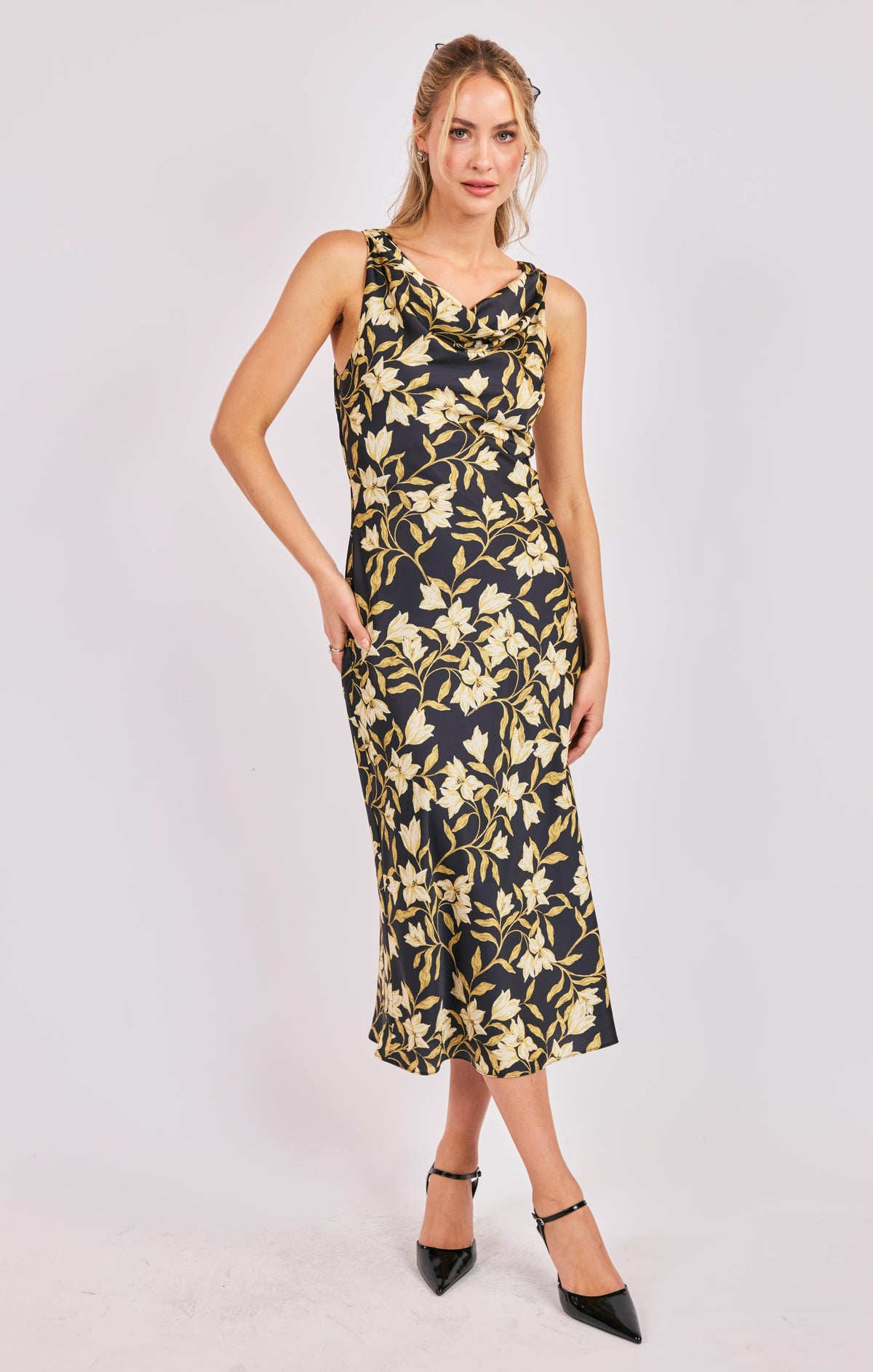 Gala Cowl Neck Floral Midi Dress