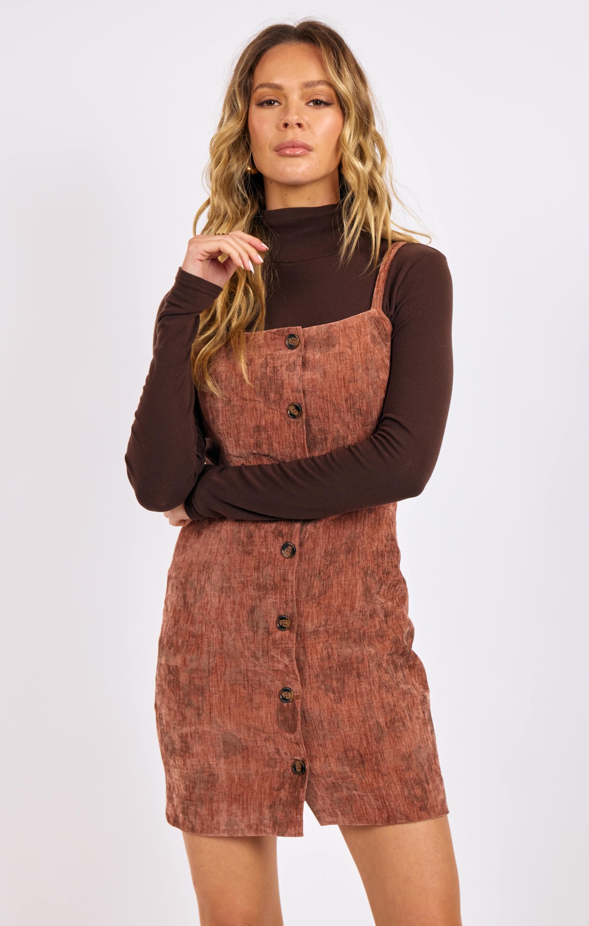Velvet Button Mini Dress