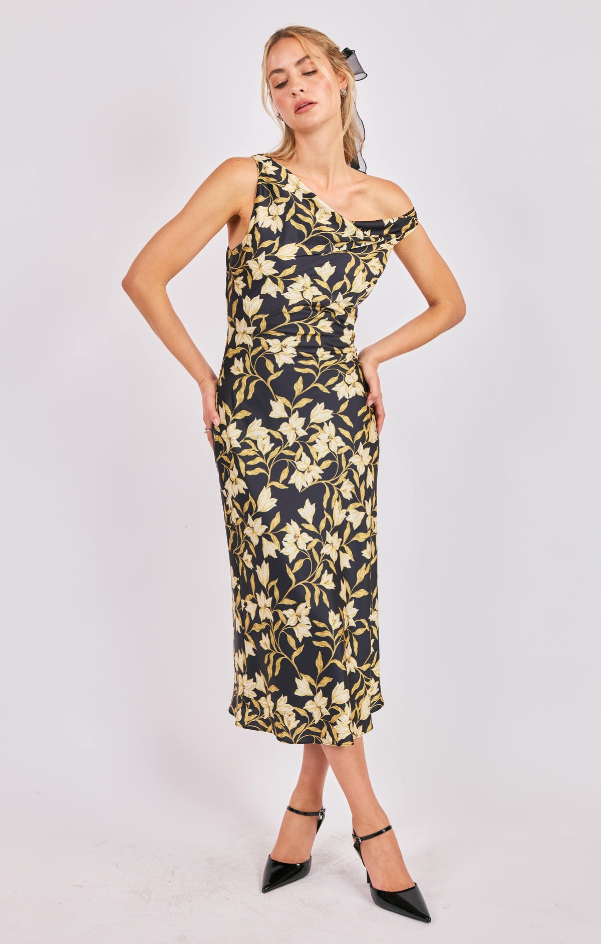 cowl neck floral midi dress Burgundy Floral Print Cowl Neck Midi Dress | Womens | X-Small (Available in M, L) | 100% Polyester | Lulus