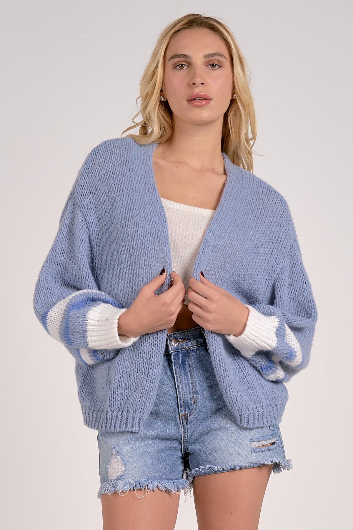 elan lulu cardigan in blue-front