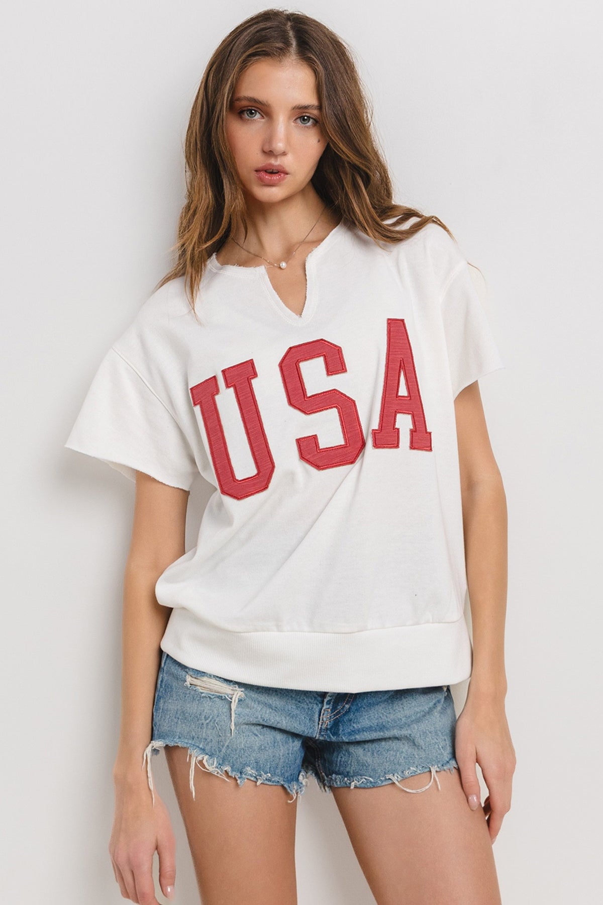 usa t-shirt in white-front view