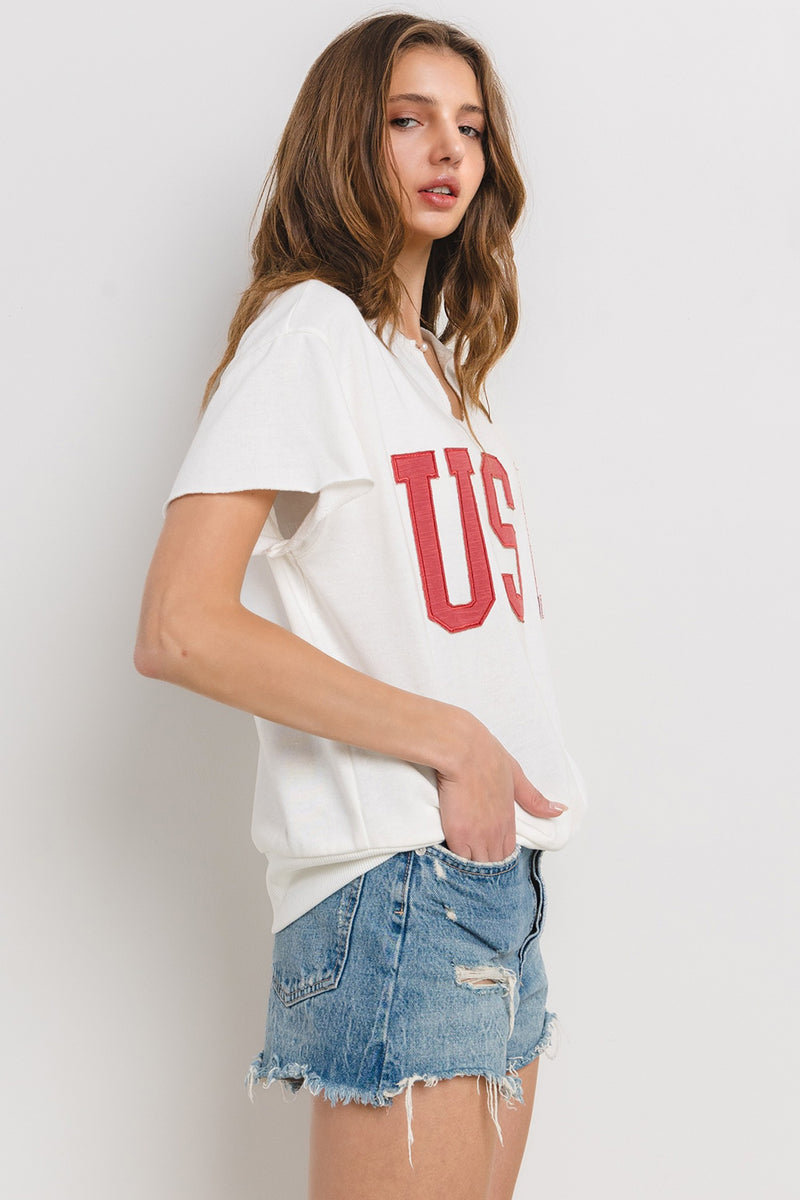 usa t-shirt in white-side view
