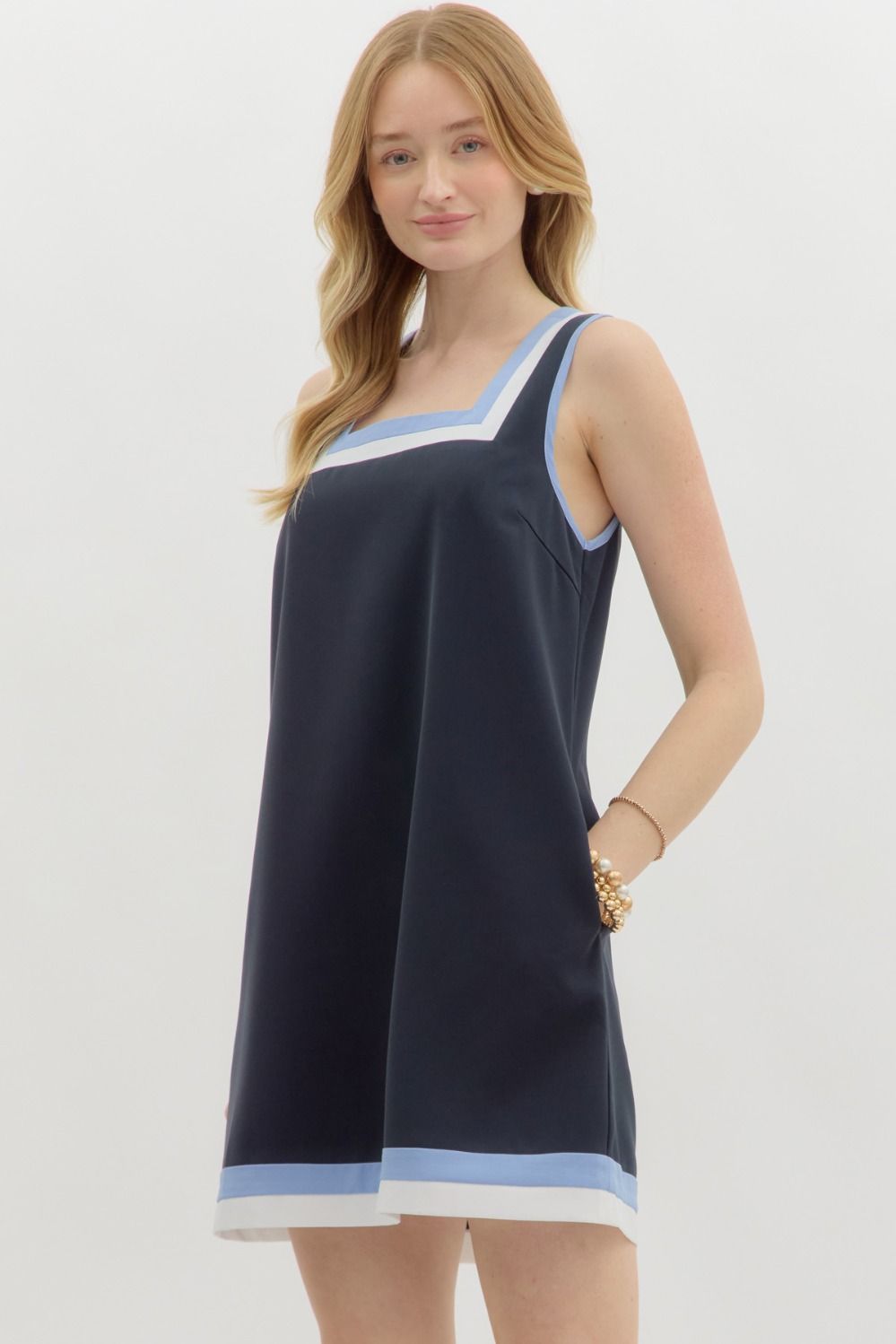 Varsity Hem Mini Dress in navy