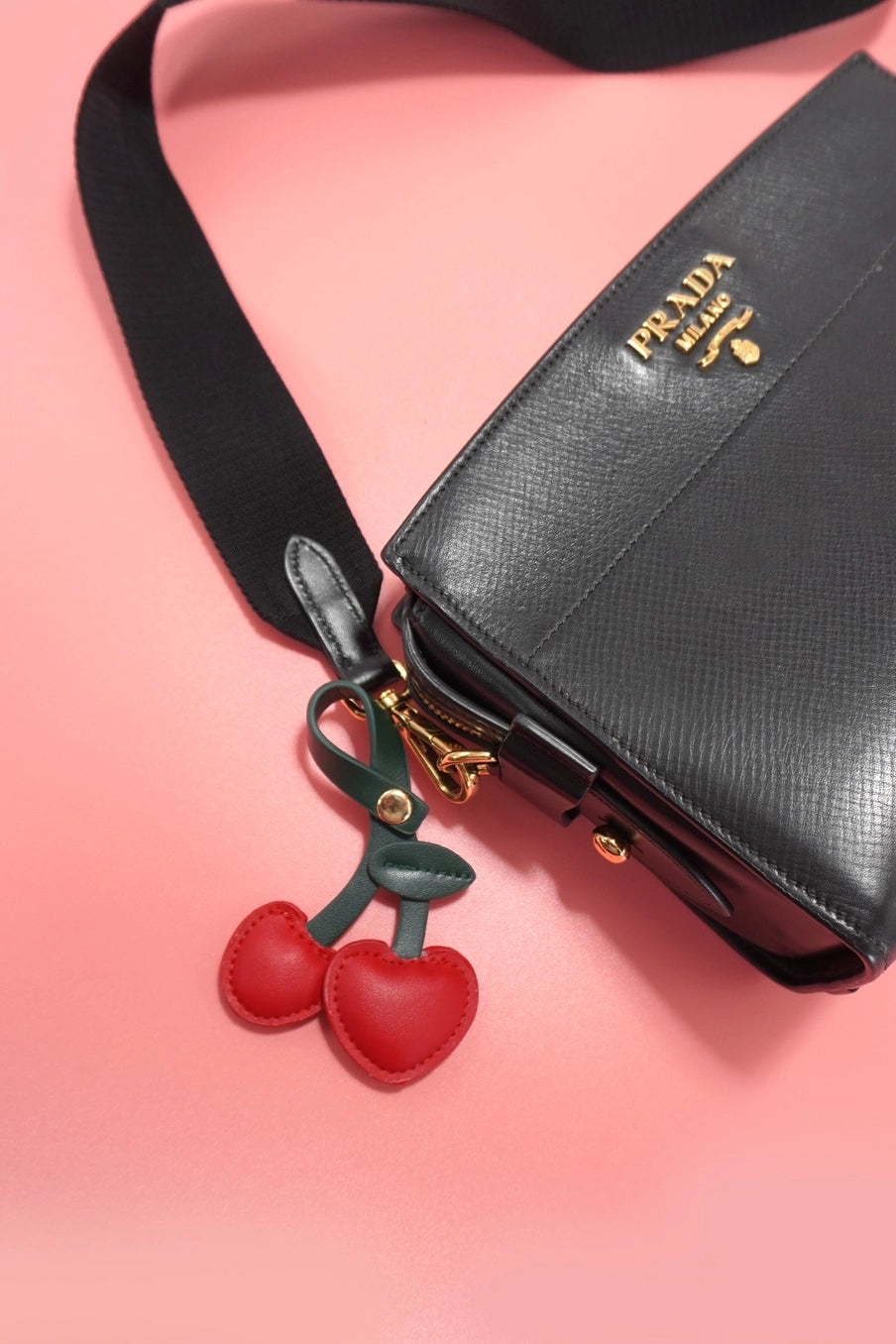 faux leather cherry bag charm accessory