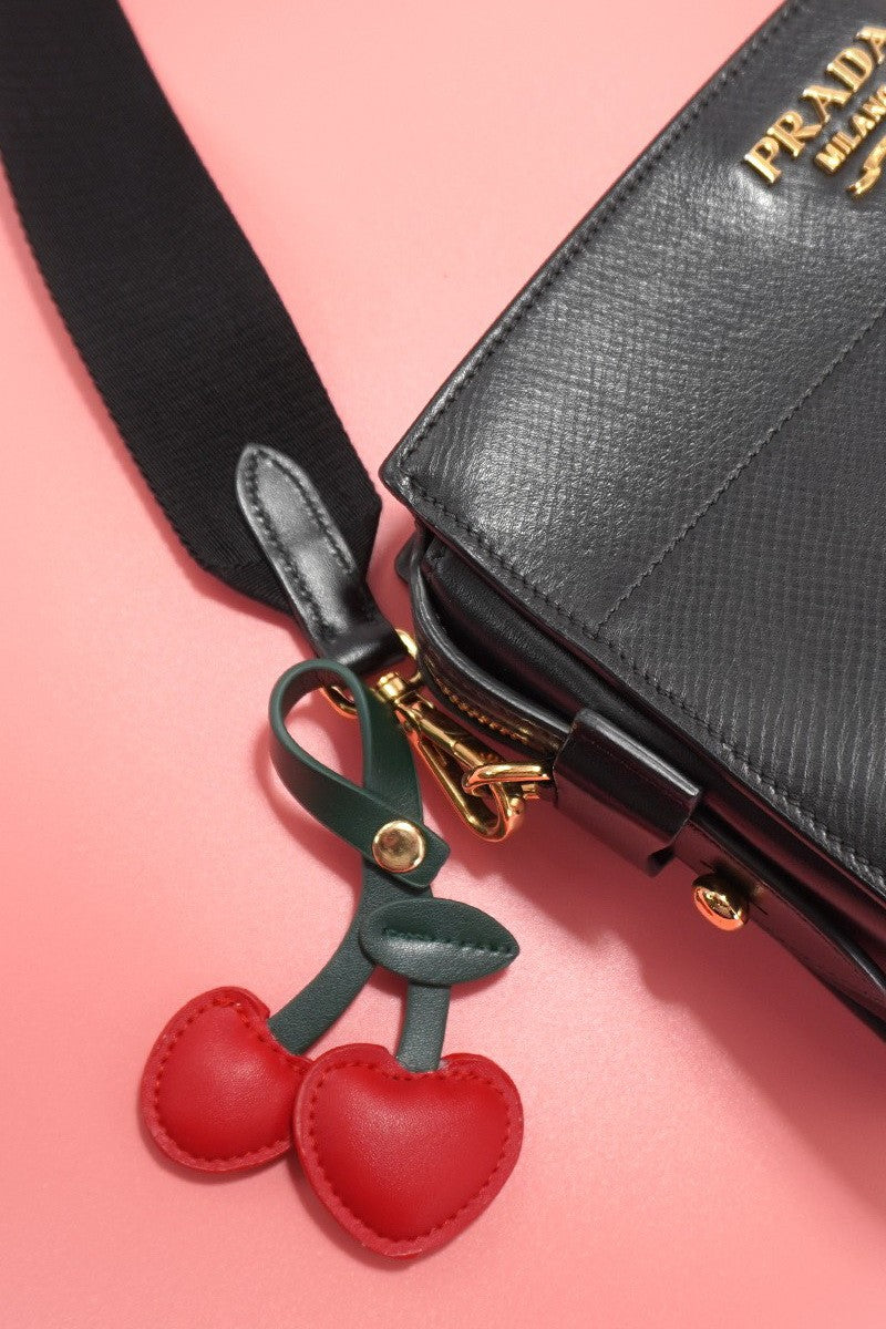 faux leather cherry bag charm accessory