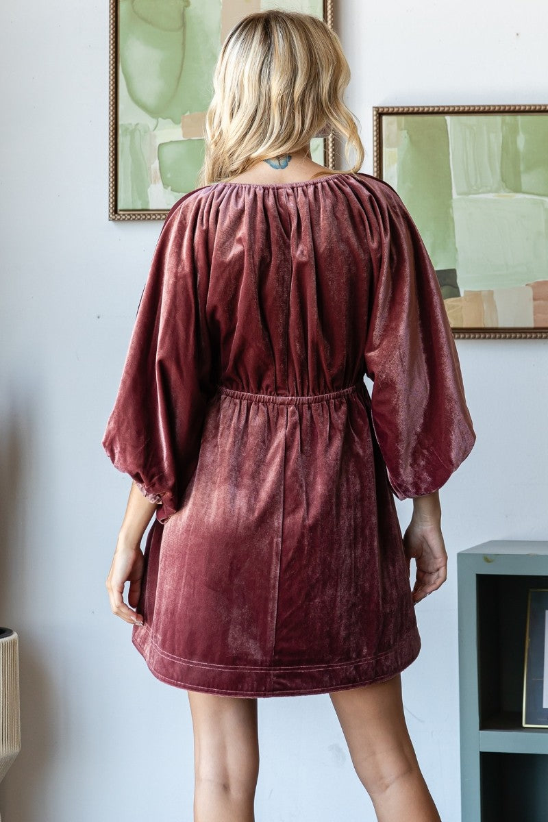 Velvet Noel Puff Sleeve Mini Dress – Bliss