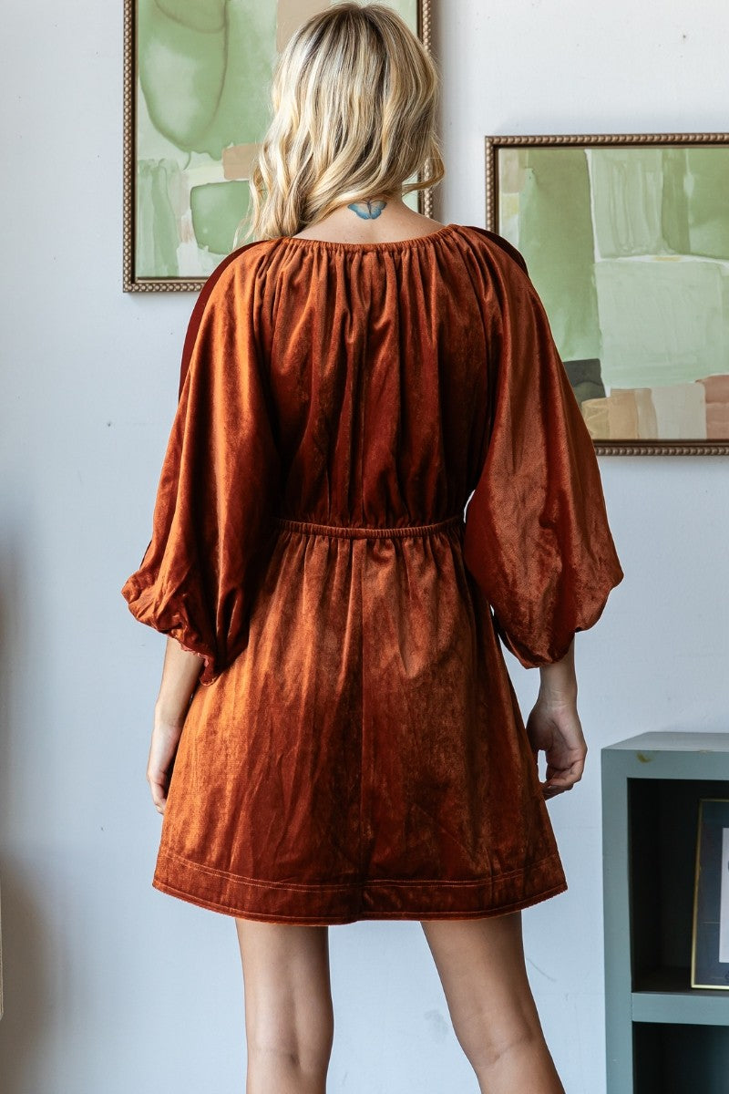 Velvet Noel Puff Sleeve Mini Dress – Bliss