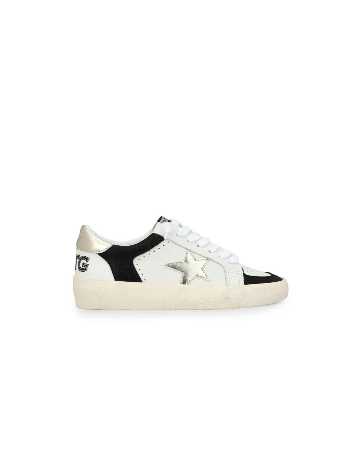 vintage havana reflex 24 colorblock mix star sneakers in black gold and white-side with star