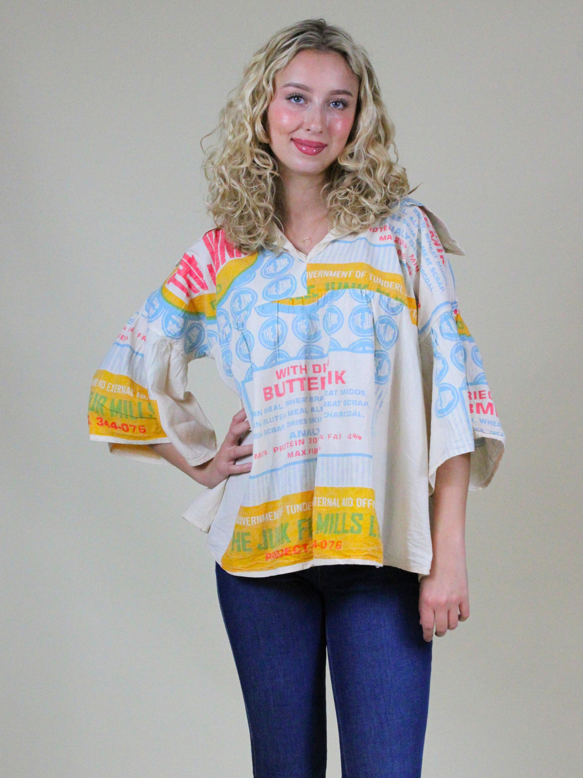 Vintage Print Collar Top