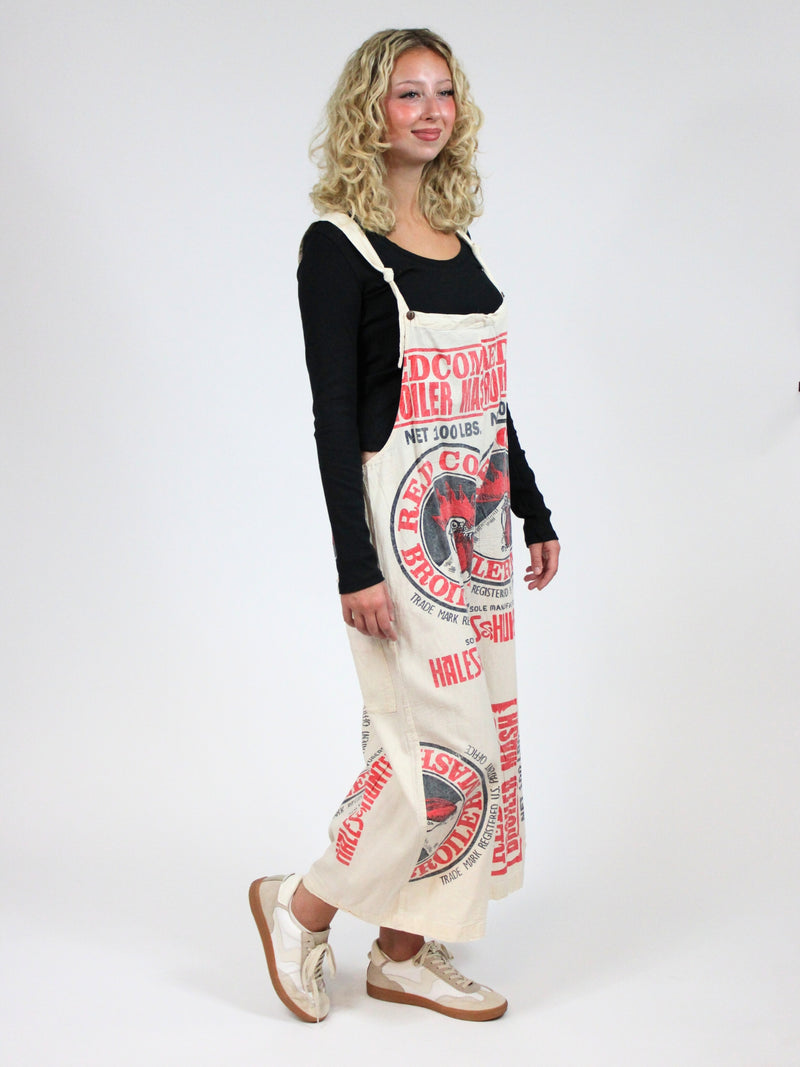 Vintage Print Strap Jumpsuit rooster print-side