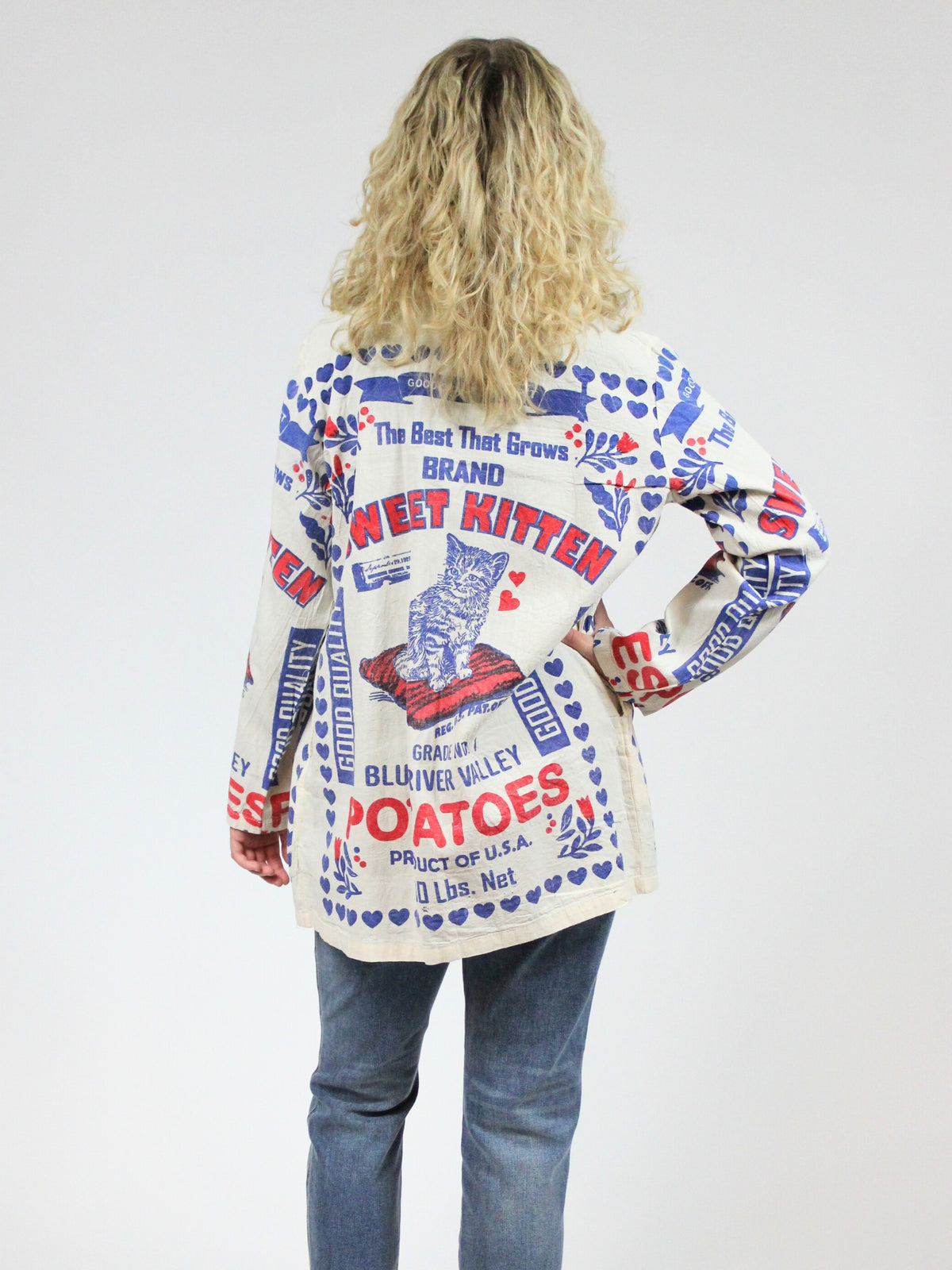 vintage retro print jacket duster cat back view