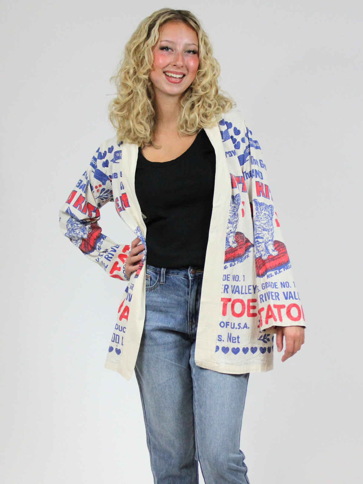 vintage retro print jacket duster cat side view