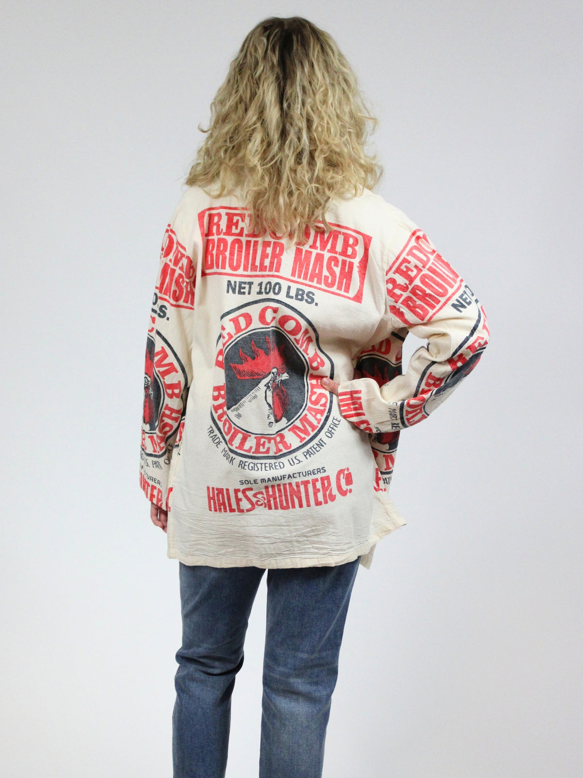 vintage retro print jacket duster rooster back view