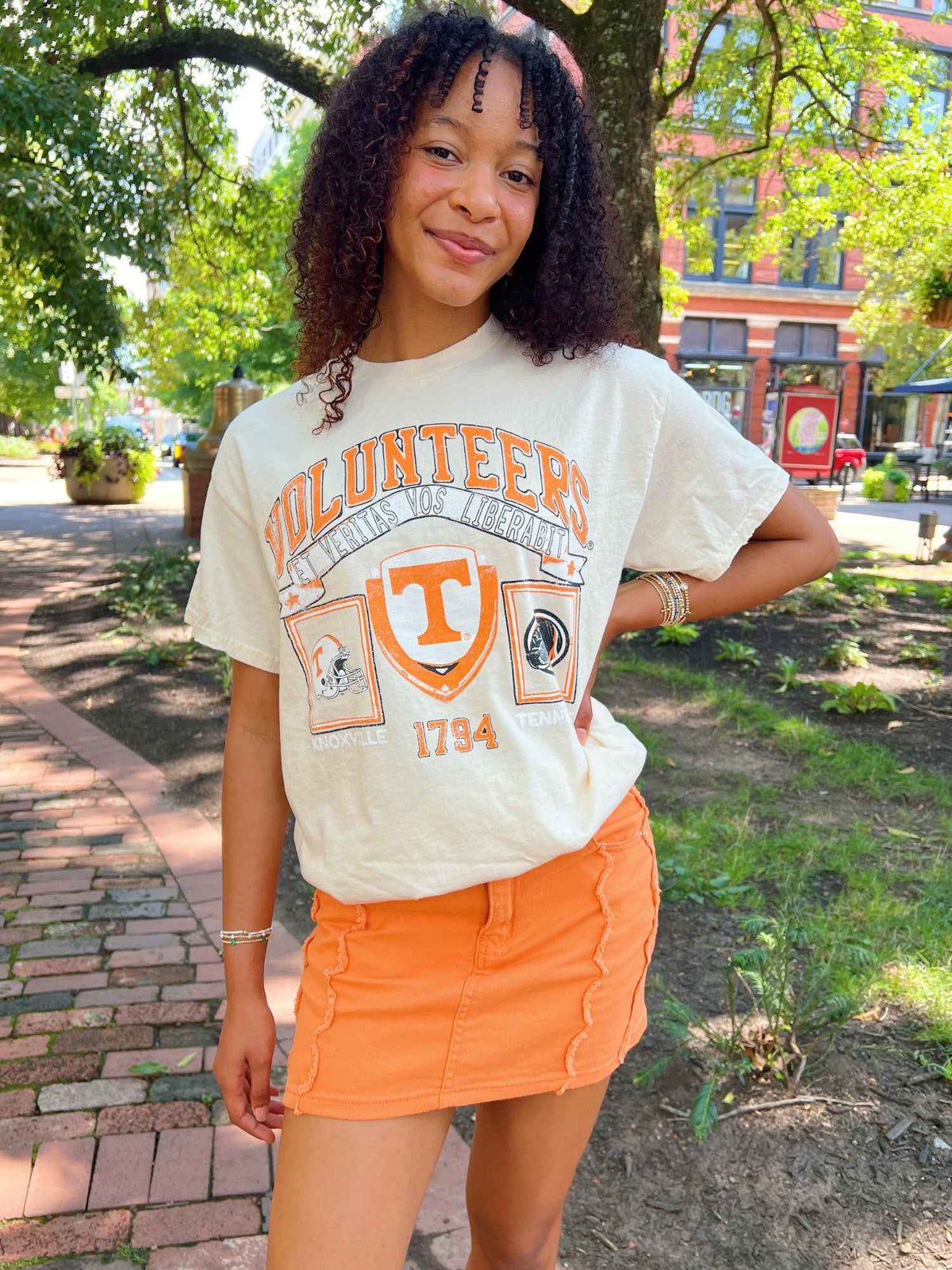 Volunteer Scallop Denim Mini Skirt Orange