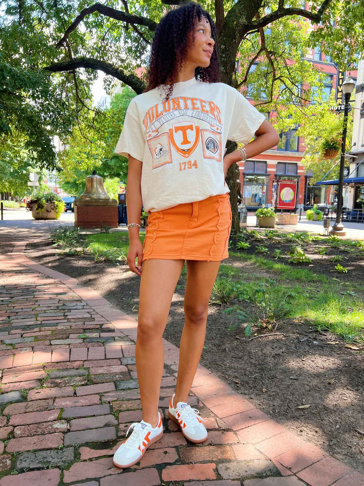 Volunteer Scallop Denim Mini Skirt Orange