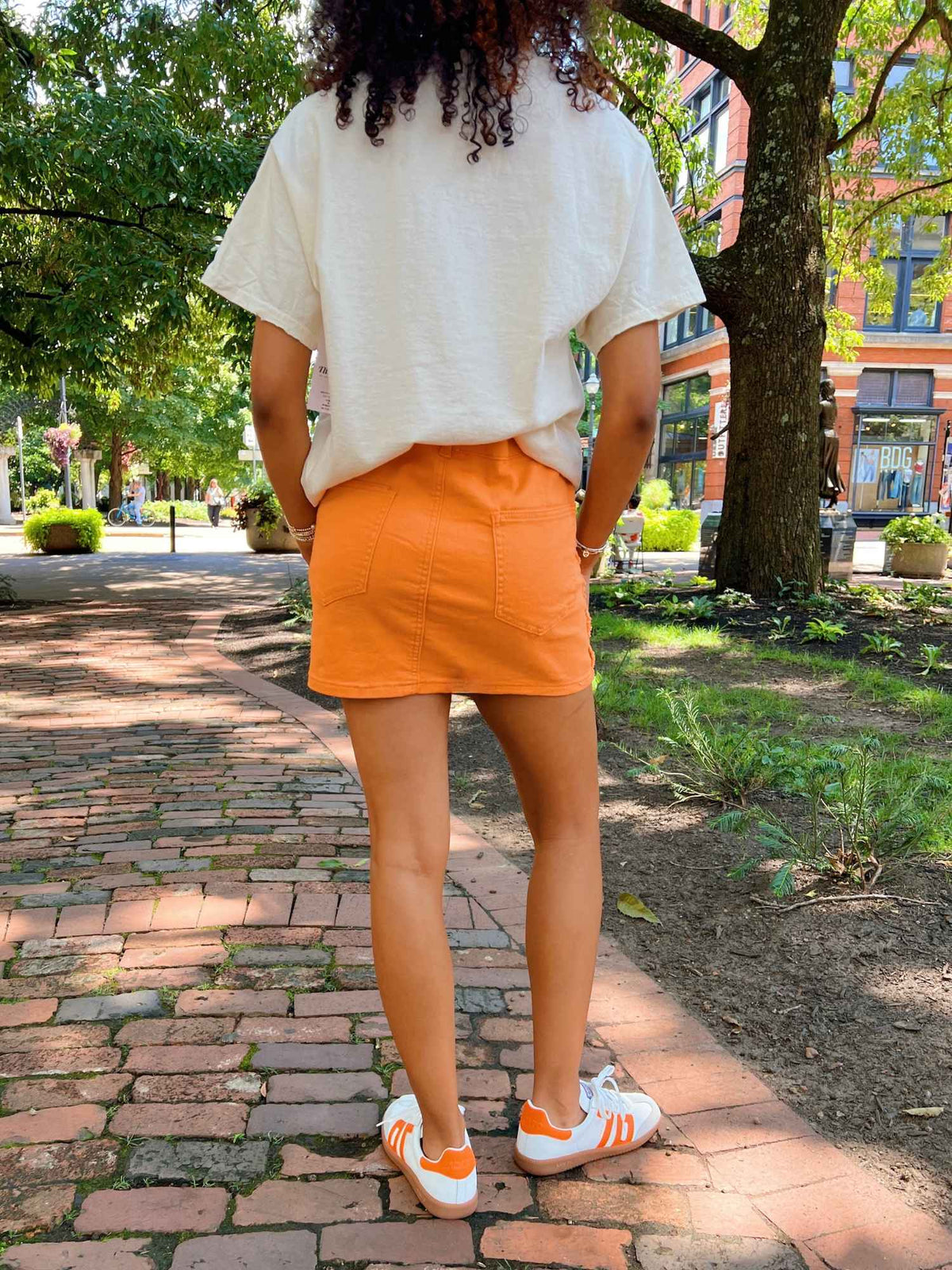 Volunteer Scallop Denim Mini Skirt Orange