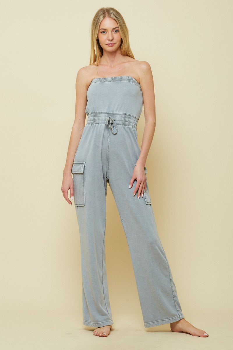 washed tube top jumpsuit in ashe-front view