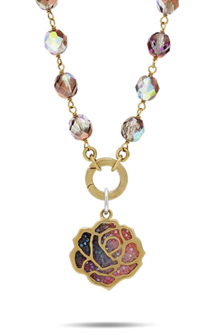 Waxing Poetic Astral Rose Necklace 18" Astral Rose Pendant & Aurora Borealis Ensemble Necklace