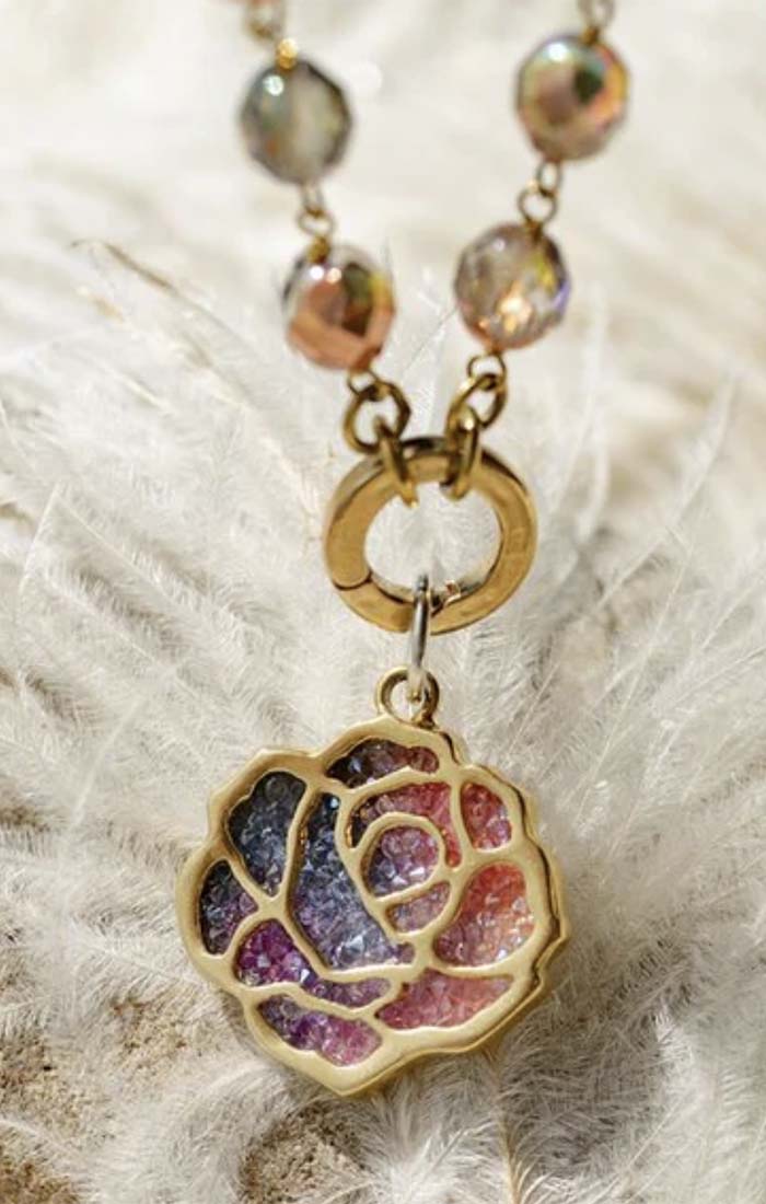 Waxing Poetic Astral Rose Necklace 18" Astral Rose Pendant & Aurora Borealis Ensemble Necklace