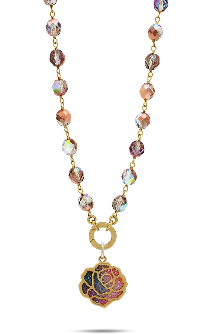 Waxing Poetic Astral Rose Necklace 18" Astral Rose Pendant & Aurora Borealis Ensemble Necklace