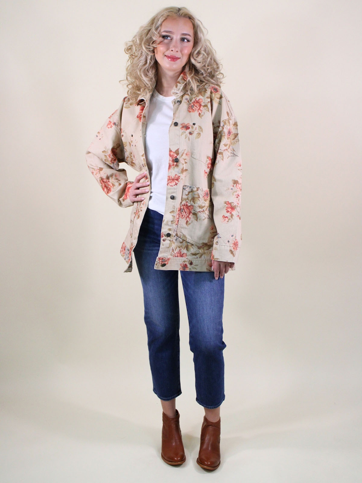 We The Free Avery Printed Denim Jacket Exploded Floral