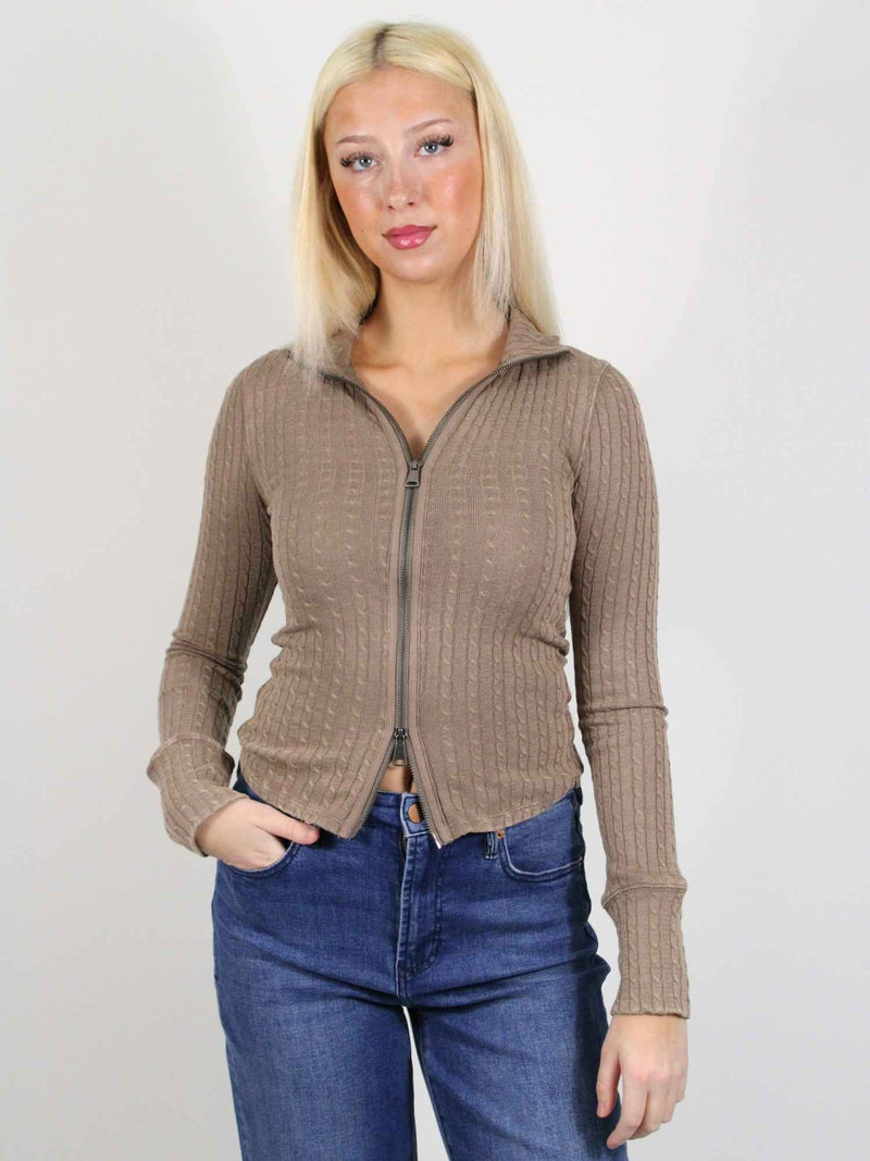 We The Free Brunch Girl Zip Up Cardigan Dusted Cocoa