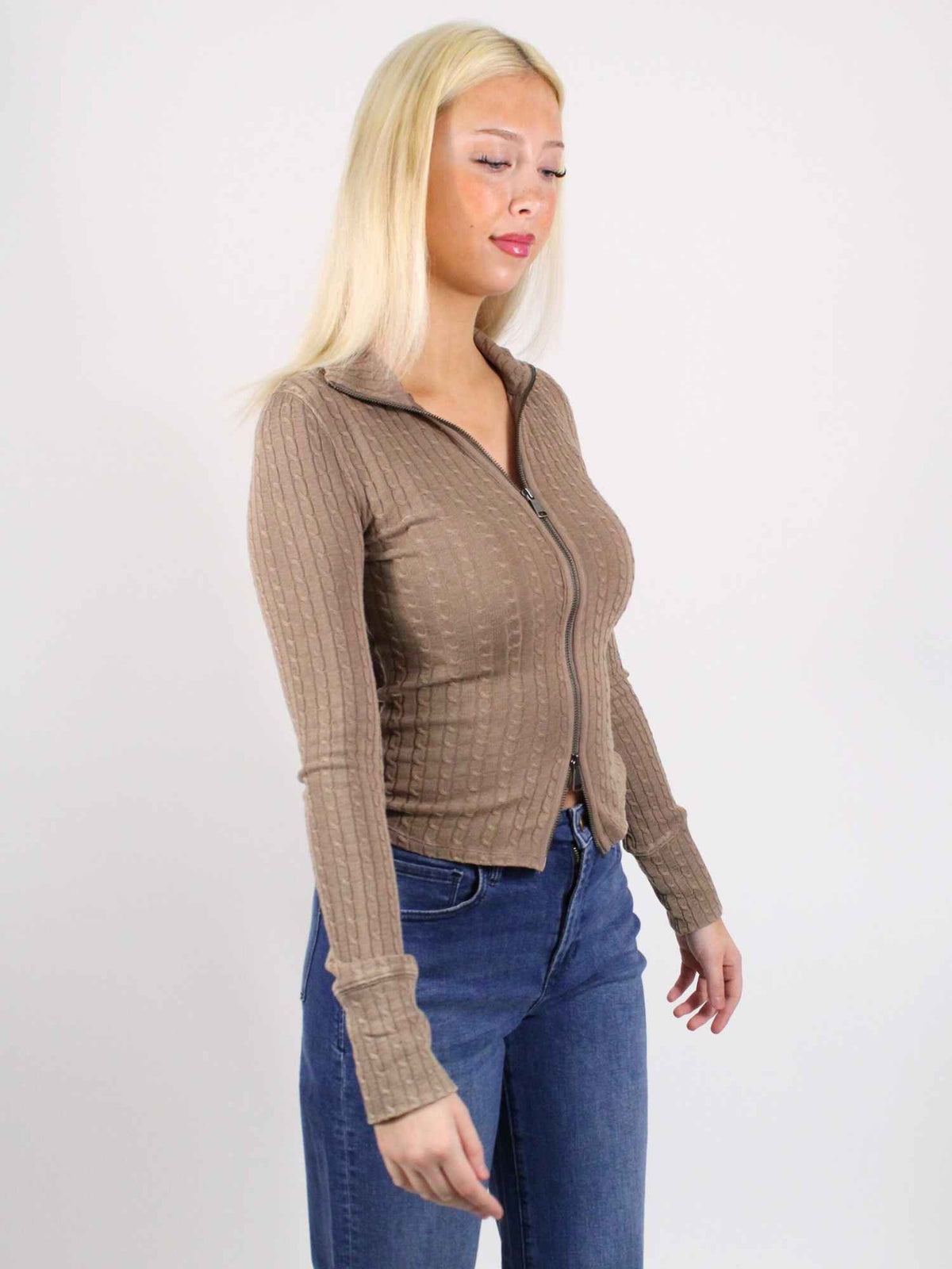 We The Free Brunch Girl Zip Up Cardigan Dusted Cocoa