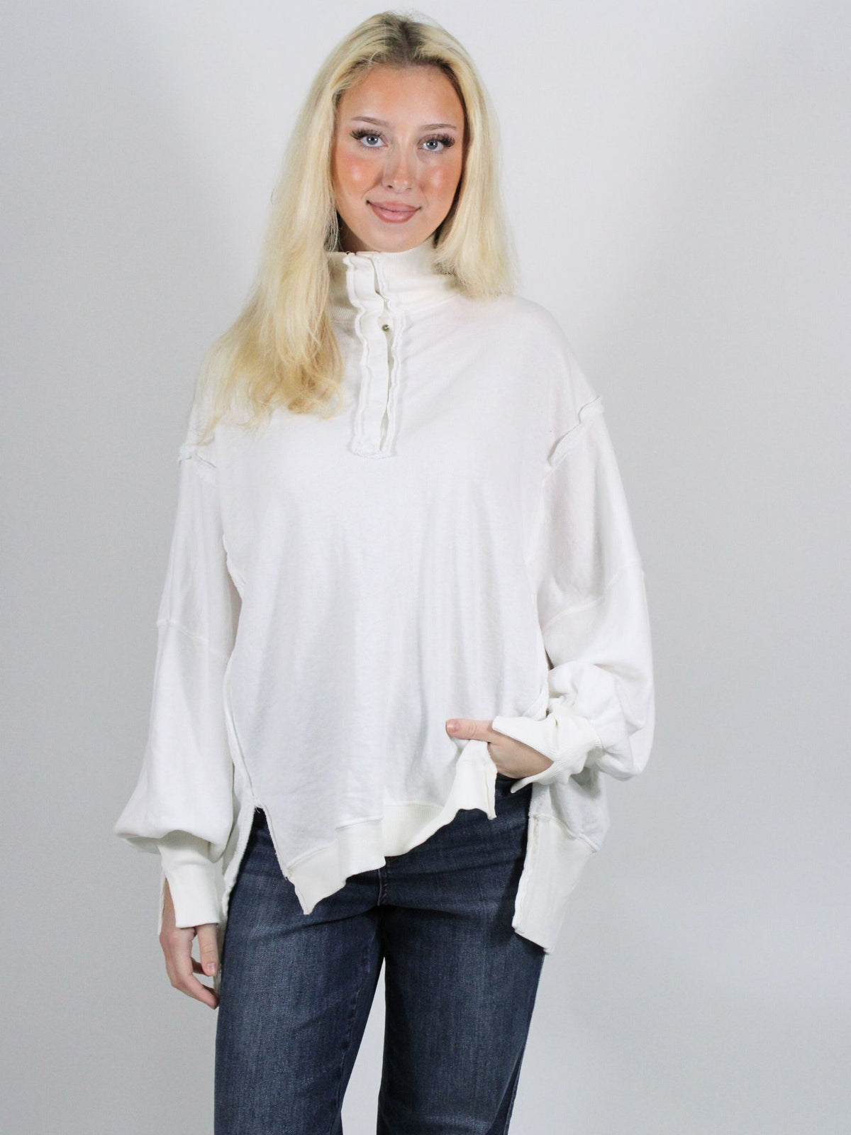 We The Free Camden Henley Sweatshirt Optic White