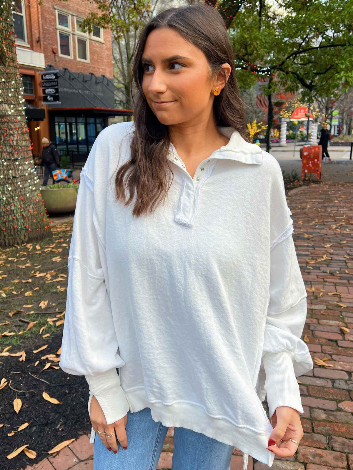 We The Free Camden Henley Sweatshirt Optic White